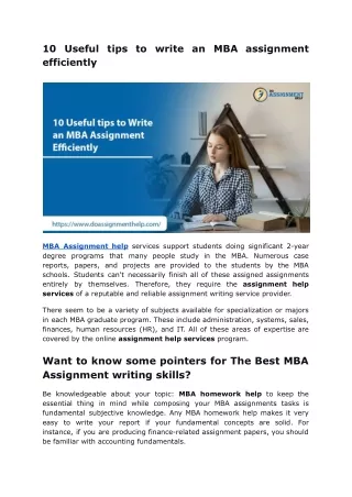 MBA assignment helps you get good grades and complete assignments successfully