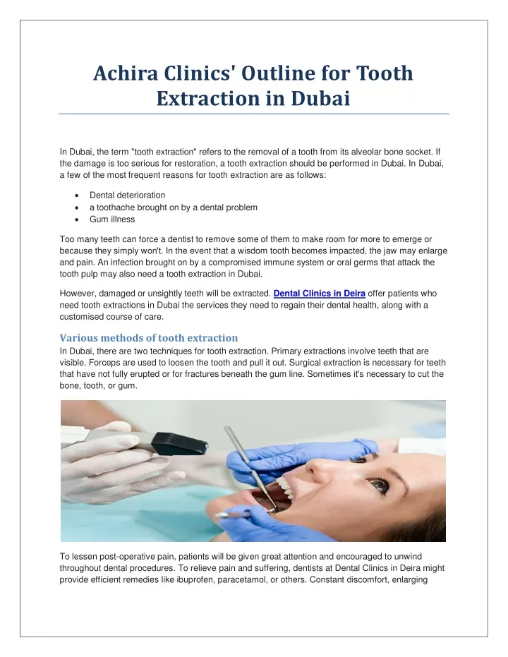 achira clinics outline for tooth extraction