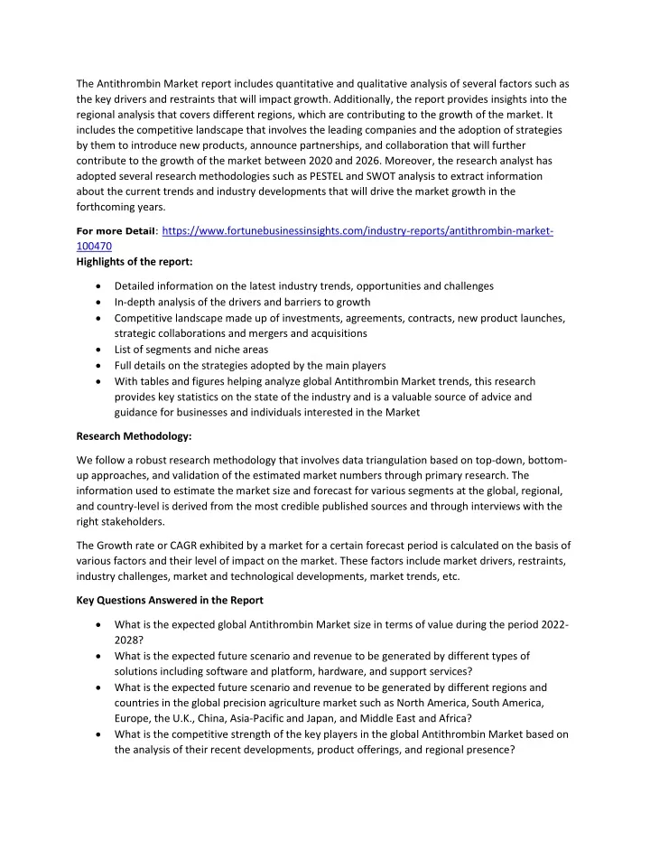 the antithrombin market report includes