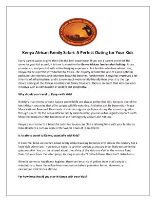 Kenya African Family Safari: A Perfect Outing for Your Kids
