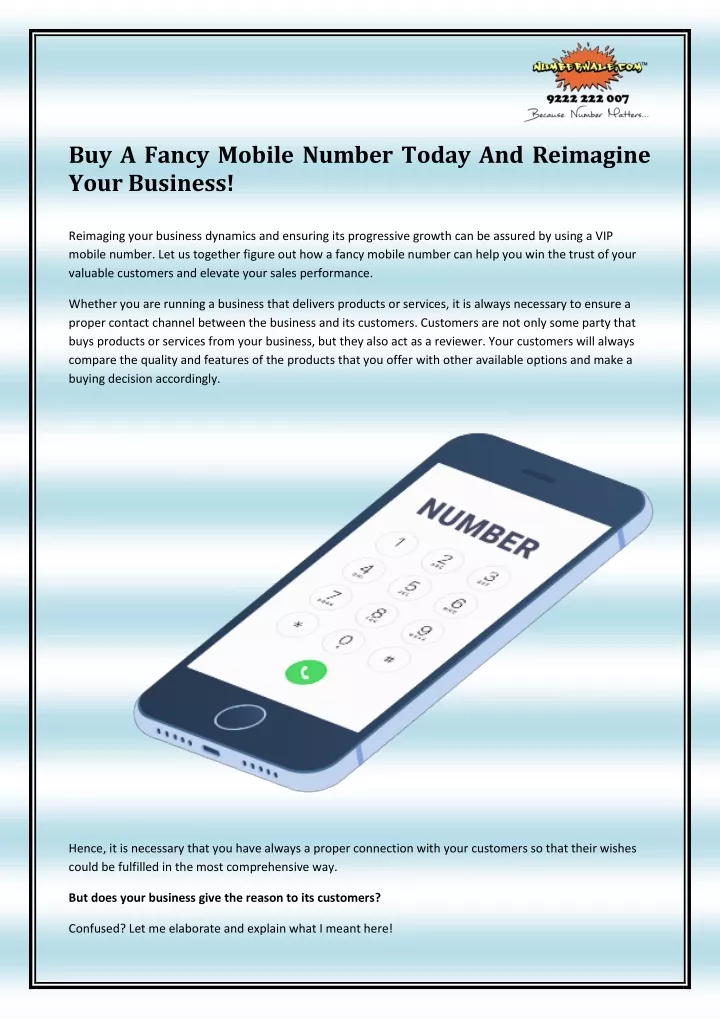 buy a fancy mobile number today and reimagine