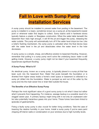 Fall In Love with Sump Pump Installation Services
