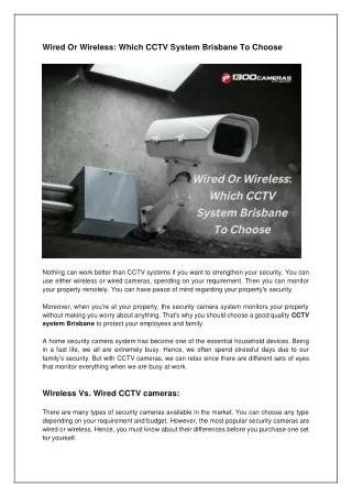 Wired Or Wireless: Which CCTV System Brisbane To Choose