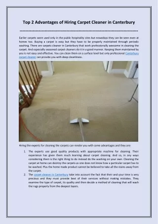 Top 2 Advantages of Hiring Carpet Cleaner in Canterbury
