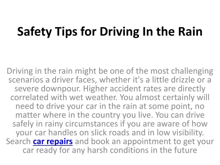 safety tips for driving in the rain