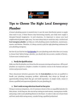 tips to choose the right local emergency plumber