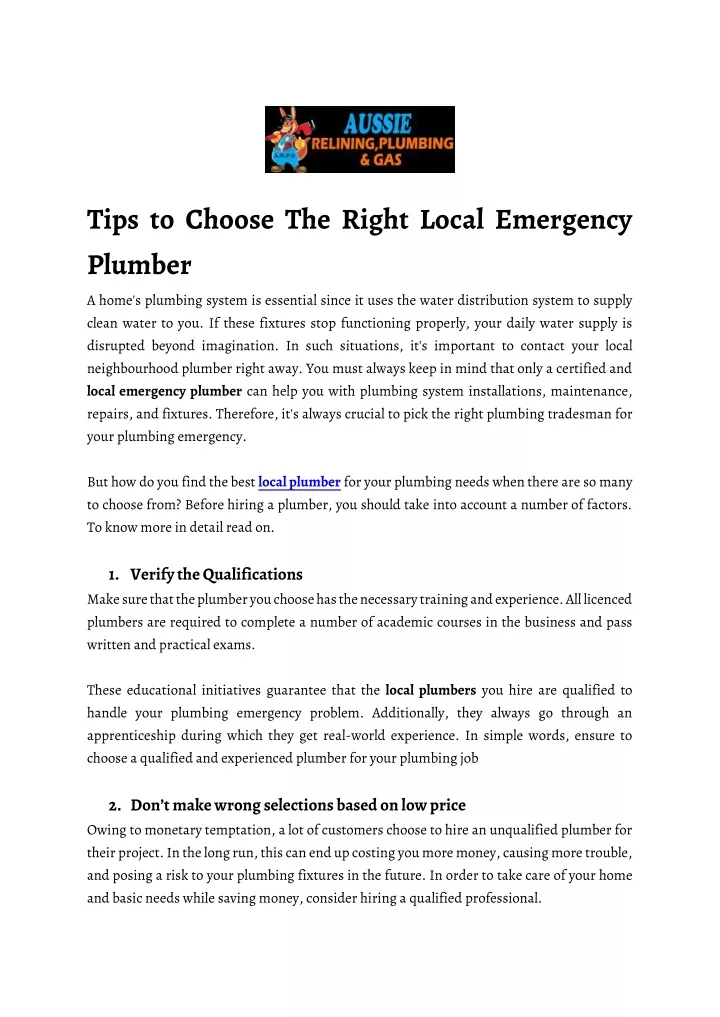 tips to choose the right local emergency plumber