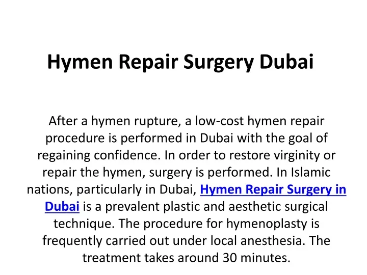 hymen repair surgery dubai