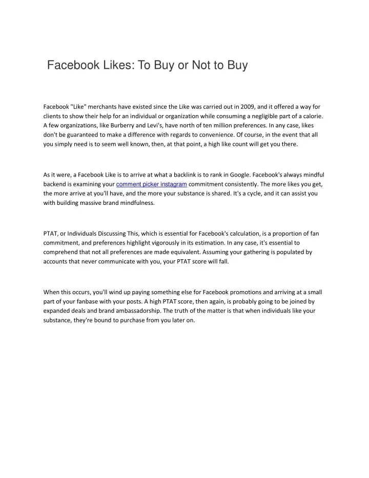 facebook likes to buy or not to buy