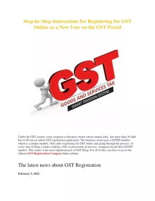 Step-by-Step Instructions for Registering for GST Online as a New User on the GST Portal