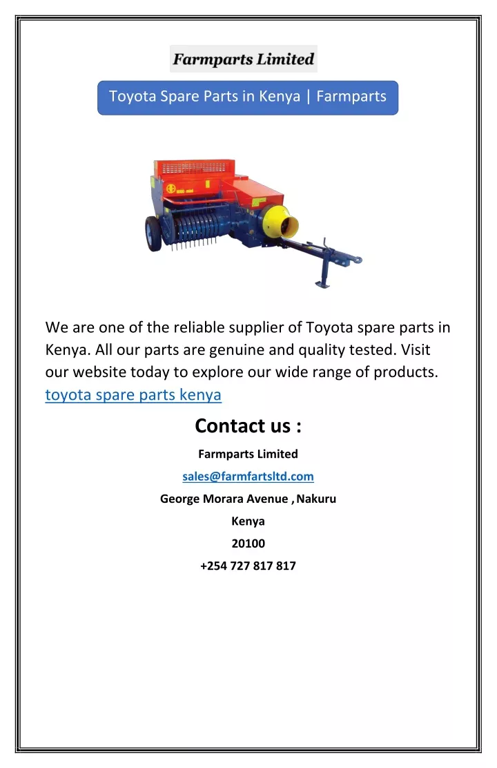 toyota spare parts in kenya farmparts