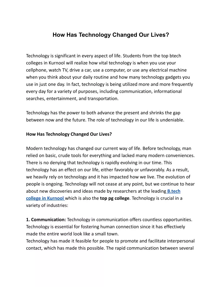 essay about technology changed our lives