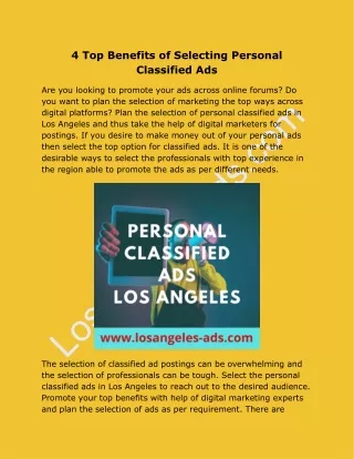 4 Top Benefits of Selecting Personal Classified Ads