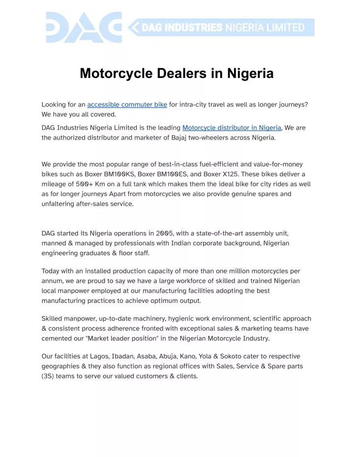 motorcycle dealers in nigeria