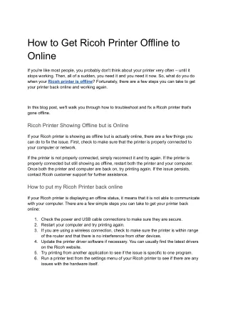 How to Get Ricoh Printer Offline to Online