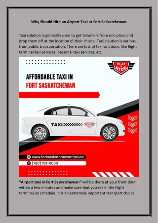 Why Should Hire an Airport Taxi at Fort Saskatchewan