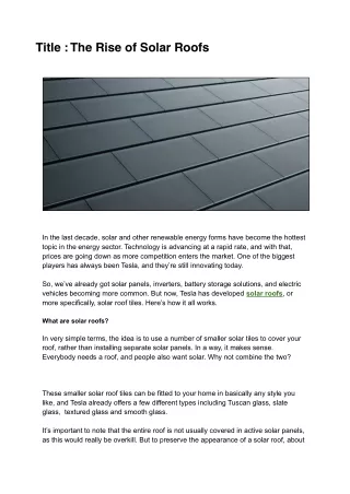 Title _ The Rise of Solar Roofs