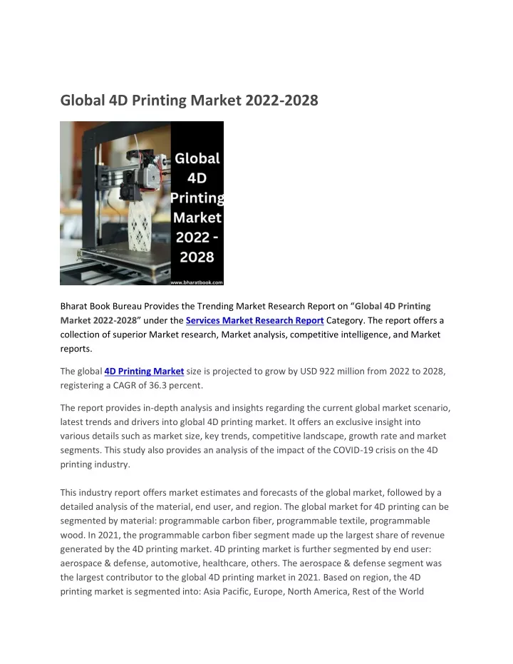 global 4d printing market 2022 2028