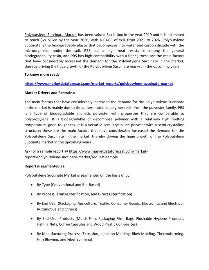 polybutylene succinate market has been valued