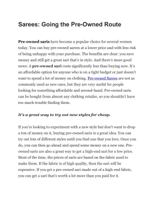 Sarees Going the Pre-Owned Route