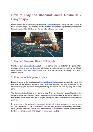 How to Play the Baccarat Game Online In 7 Easy Steps