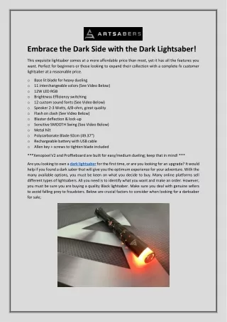 embrace the dark side with the dark lightsaber