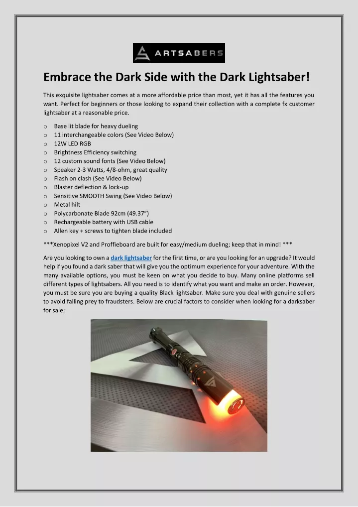 embrace the dark side with the dark lightsaber