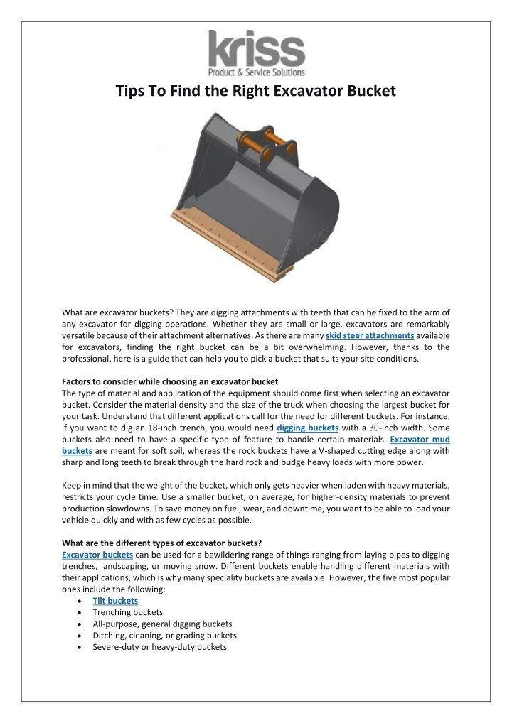 tips to find the right excavator bucket