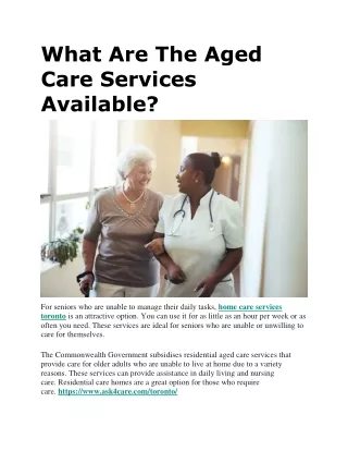 What Are The Aged Care Services Available