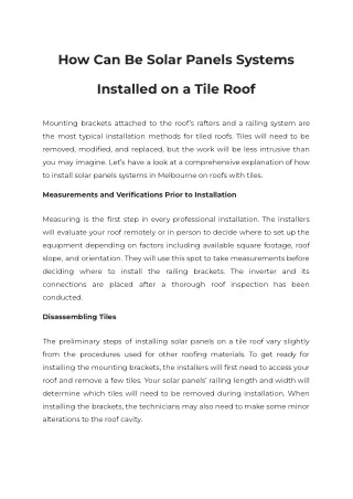 How Can Be Solar Panels Systems Installed on a Tile Roof