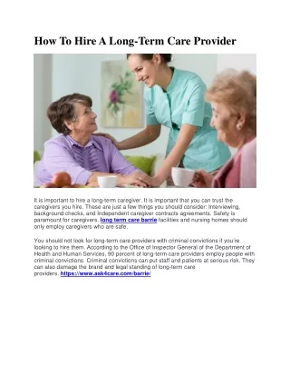 How To Hire A Long-Term Care Provider
