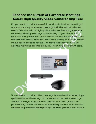 Enhance the Output of Corporate Meetings – Select High Quality Video Conferencing Tool