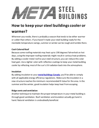 How to keep your steel buildings cooler or warmer?