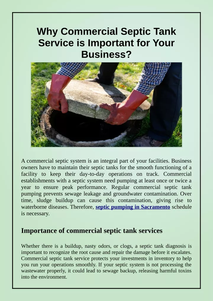 why commercial septic tank service is important