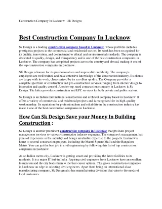 Construction Company In Lucknow