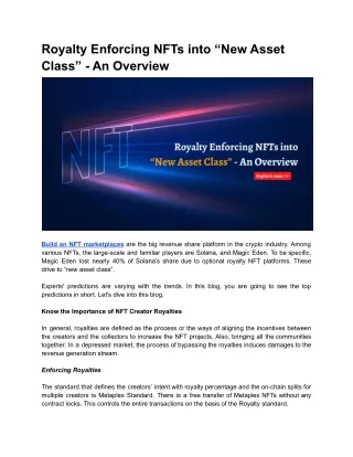 Royalty Enforcing NFTs into “New Asset Class”