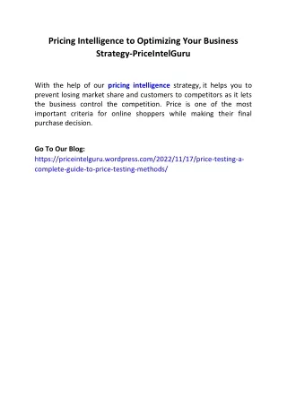 pricing intelligence to optimizing your business