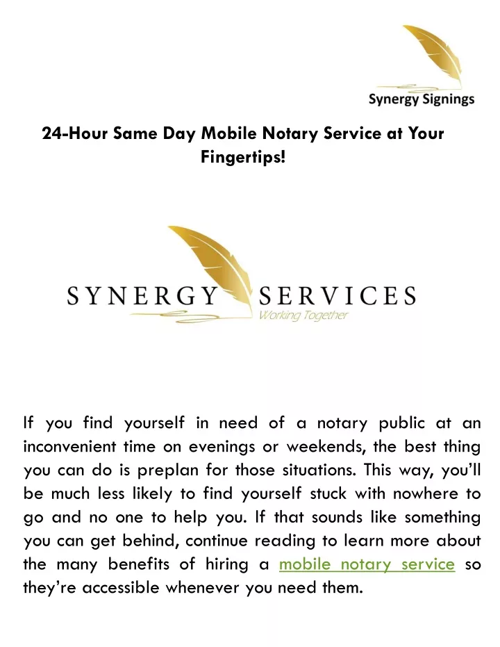 24 hour same day mobile notary service at your