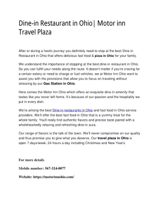Dine in restruaunt in Ohio