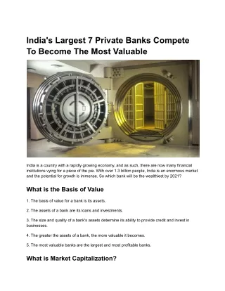 India's Largest 7 Private Banks Compete To Become The Most Valuable