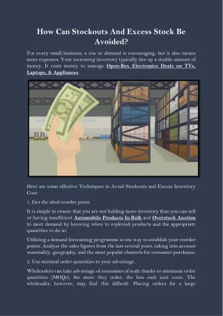 how can stockouts and excess stock be avoided