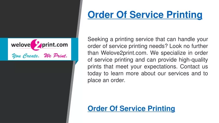 order of service printing