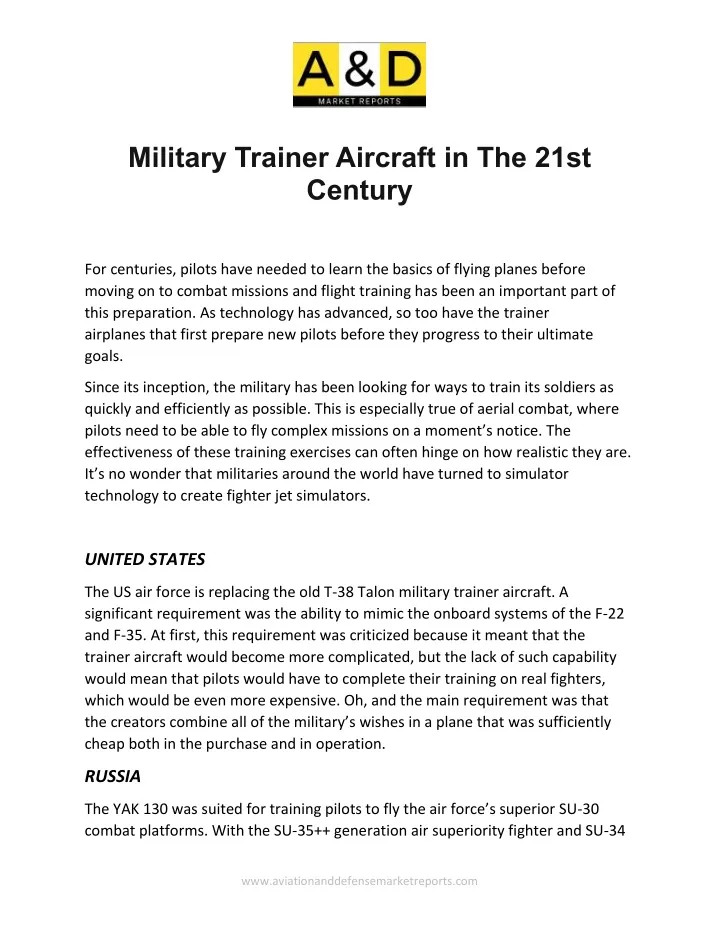 military trainer aircraft in the 21st century