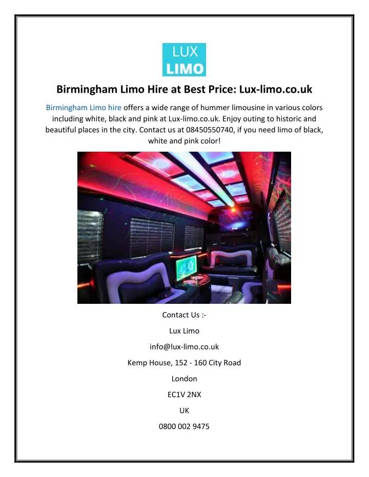 birmingham limo hire at best price lux limo co uk