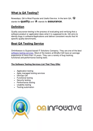 Top QA Testing Service in India.