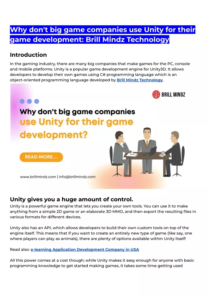 why don t big game companies use unity for their