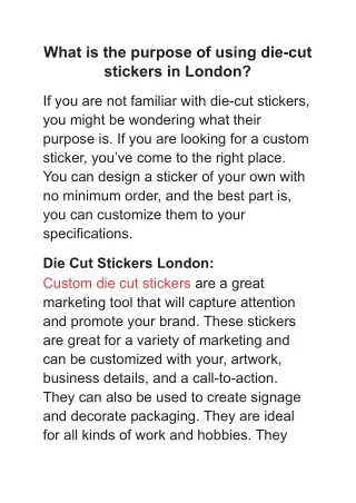 what is the purpose of using die cut stickers