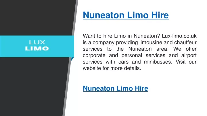 nuneaton limo hire
