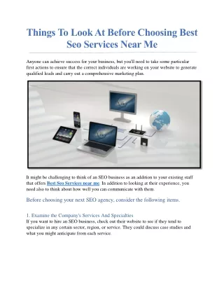 Things To Look At Before Choosing Best Seo Services Near Me