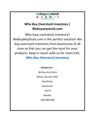 Who Buy Overstock Inventory | Webuyanystock.com